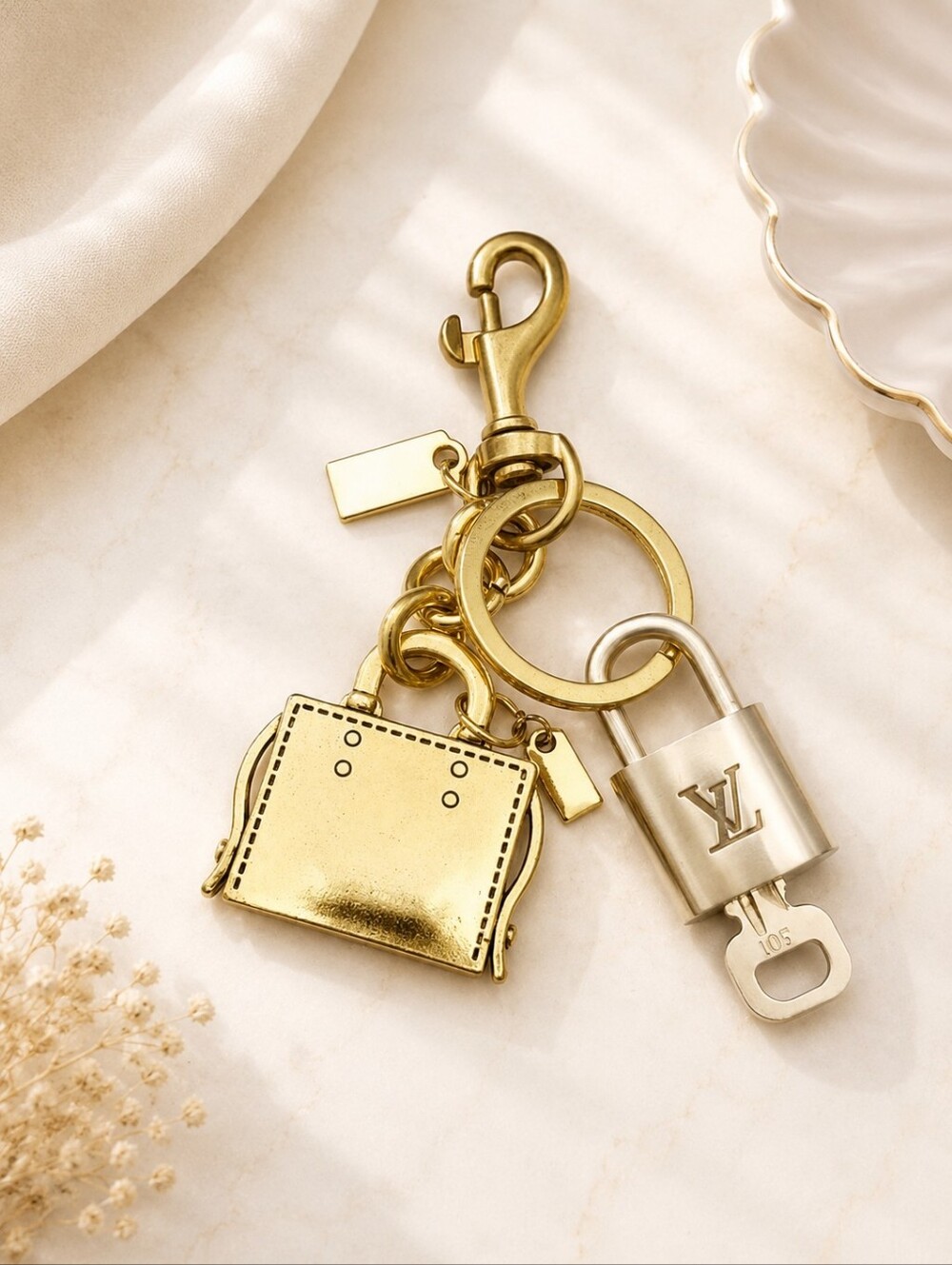 Louis Vuitton Authentic Gold Lock 🔐Unbranded Mini Golden Bag Keychain Charm